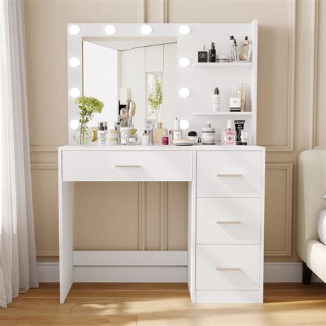 makeup vanity with lights and drawers